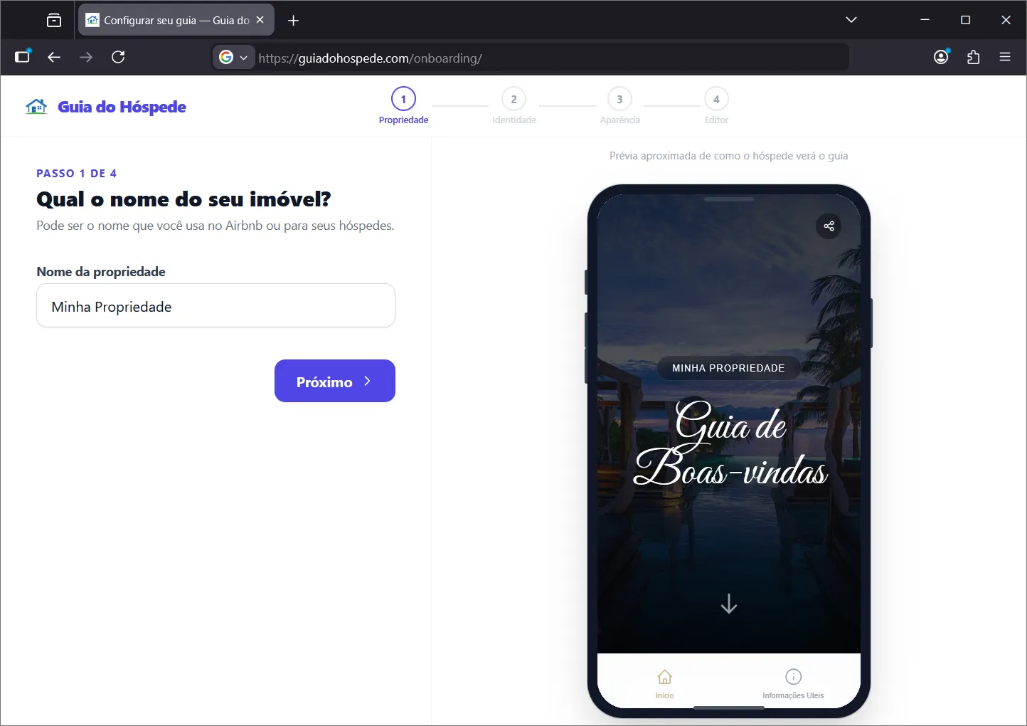Paso 1 del asistente de creación — información de la propiedad