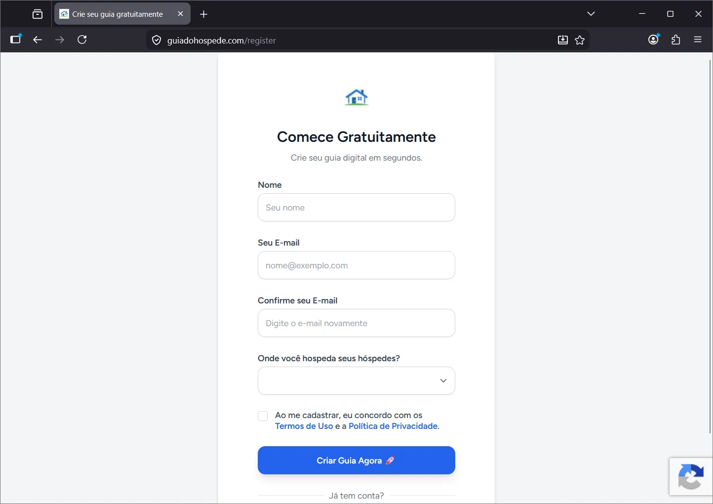Pantalla de registro de Guialo